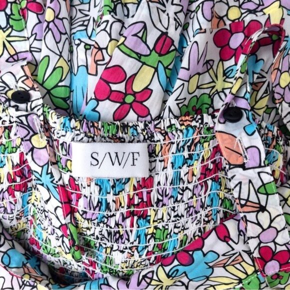 S/W/F Apron Maxi Dress S Lush Floss Multicolor Floral Square Neck Boho Tropical - Picture 3 of 10